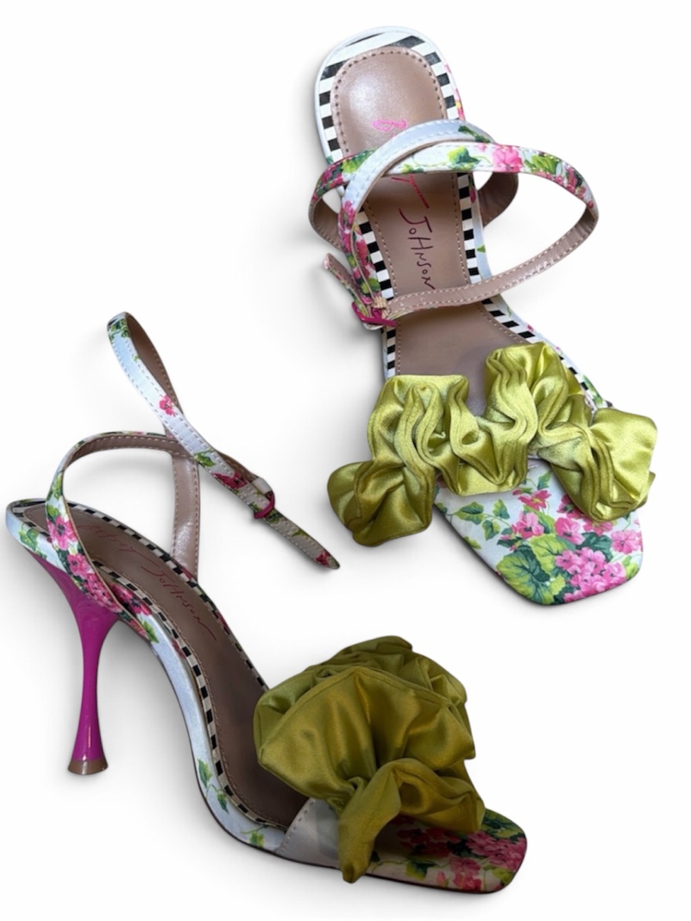 Betsey Johnson Elmira Ruffled Floral Heel Sandals – Size 7.5